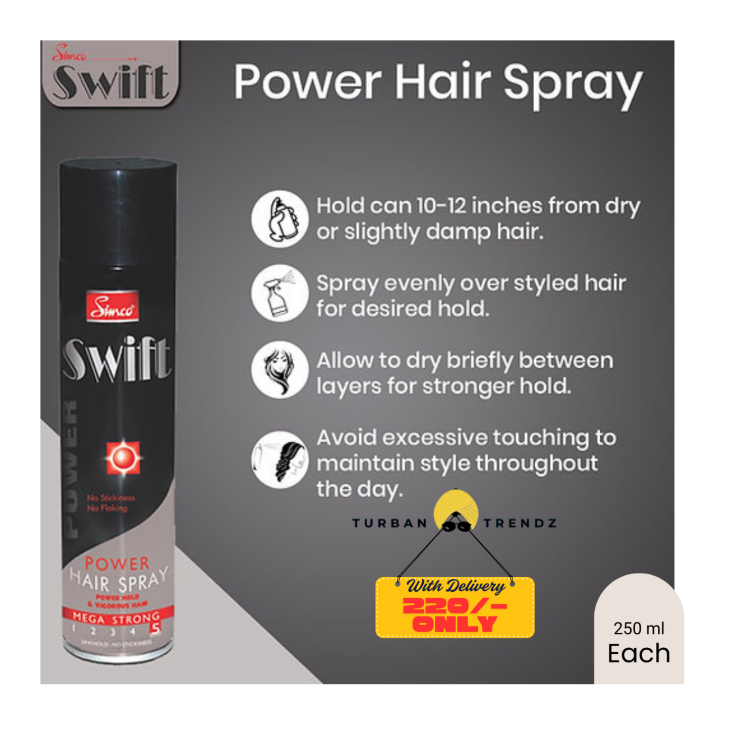 Simco Swift Mega + Ultra Strong Hair Spray (250 ml Each)