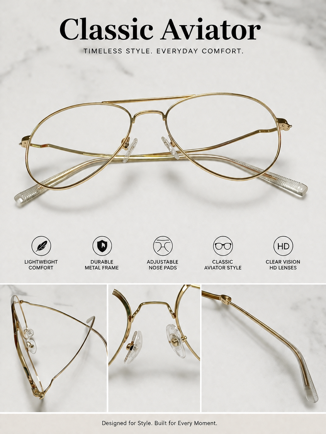 Golden Aviator Frame only